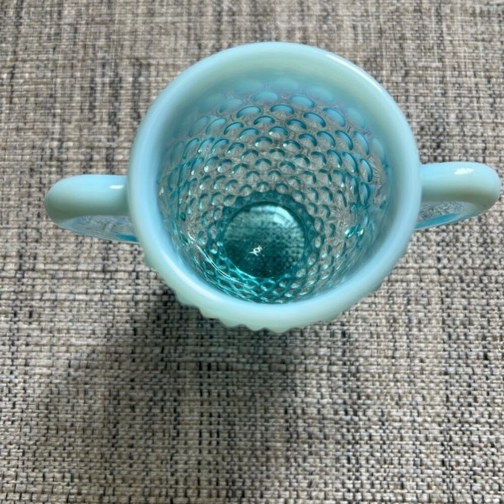 Vintage Fenton Blue Hobnail Opalescent Sugar Bowl Creamer Set‎ - Picture 5 of 8